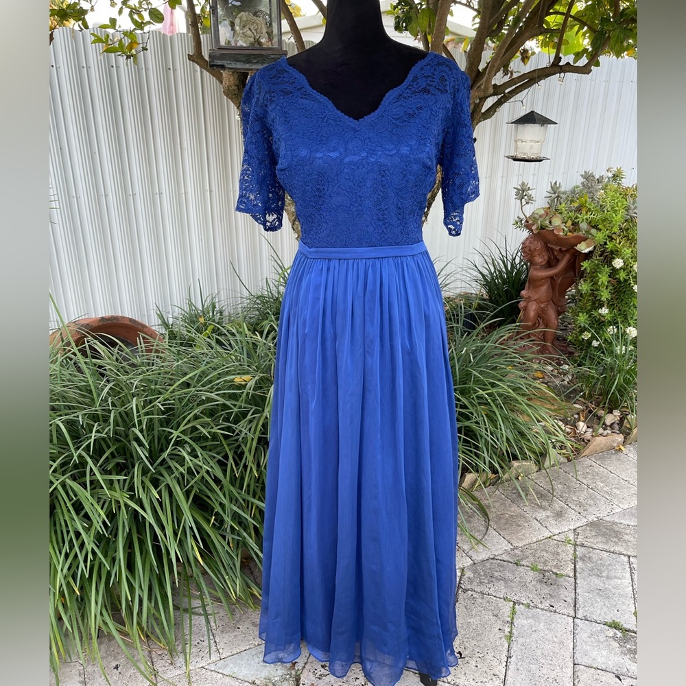 Belsoie by Jasmine Royal Blue Lace & Chiffon Formal Maxi Gown